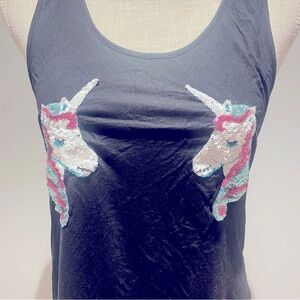 Bear Dance Black Tank Top with Sequin Unicorns